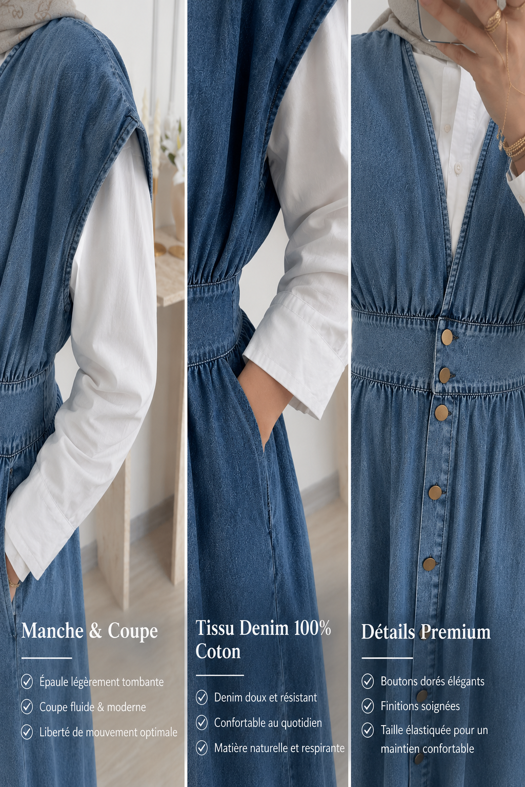 Robe Denim Modeste Élégance Quotidienne – 100% Coton