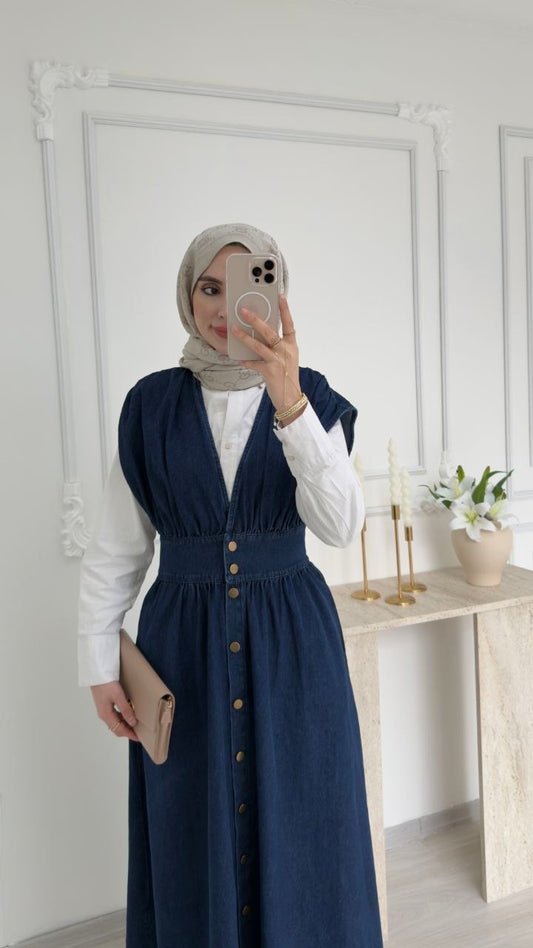 Robe Denim Modeste Élégance Quotidienne – 100% Coton