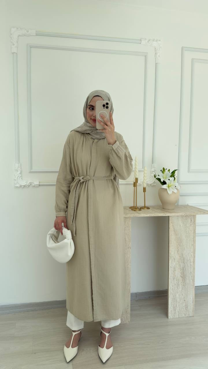 Chemise Longue Ceinturée en Coton Respirant – Élégance Naturelle