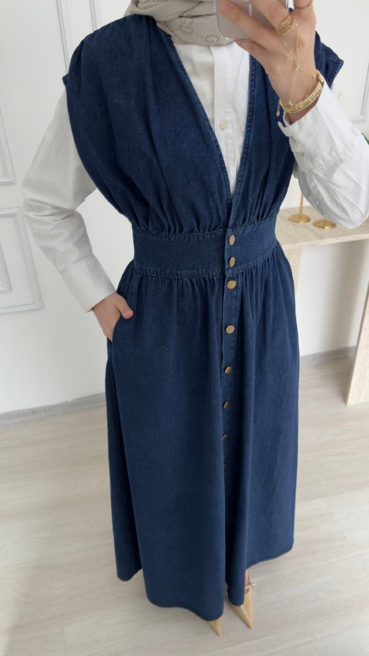 Robe Denim Modeste Élégance Quotidienne – 100% Coton
