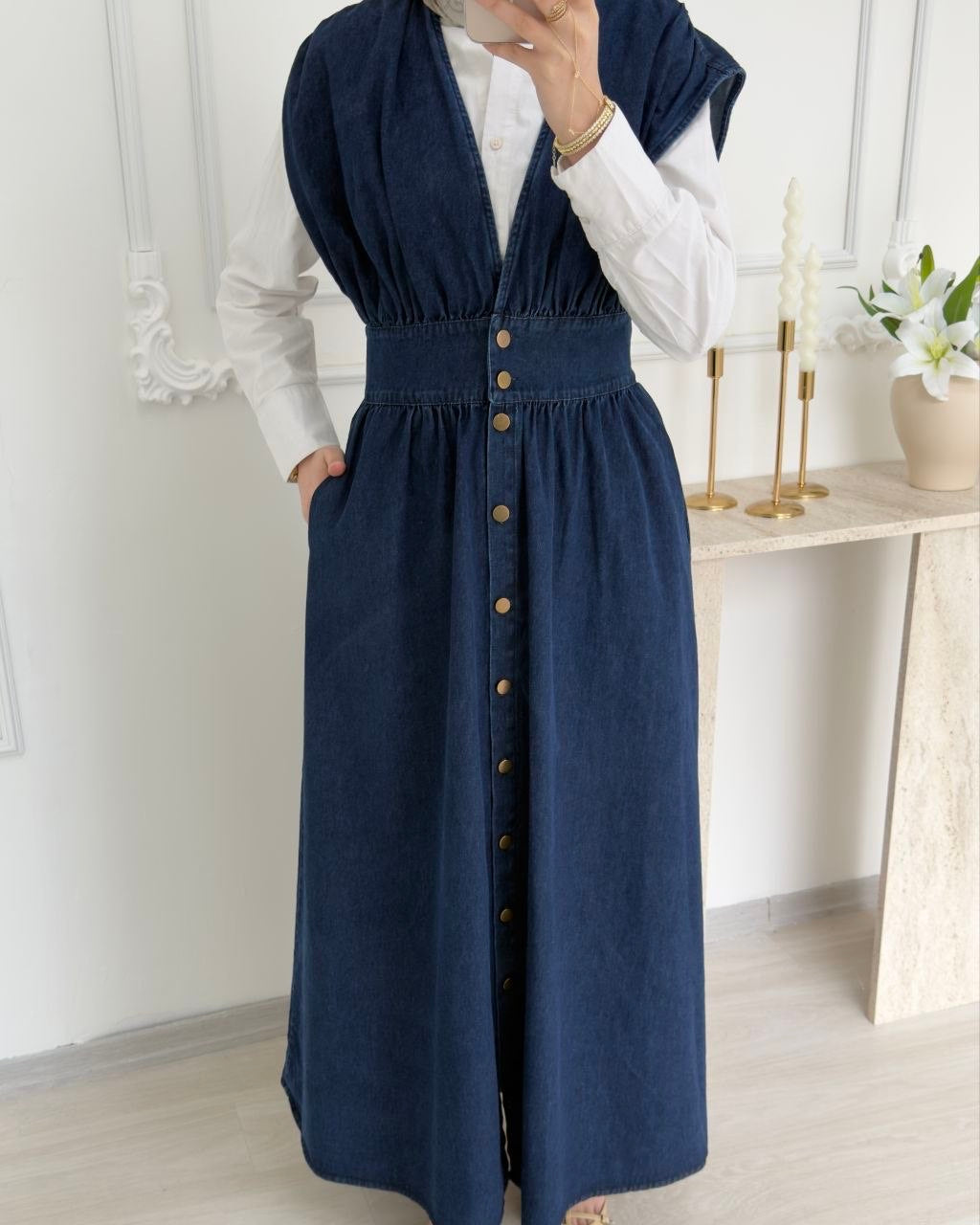 Robe Denim Modeste Élégance Quotidienne – 100% Coton