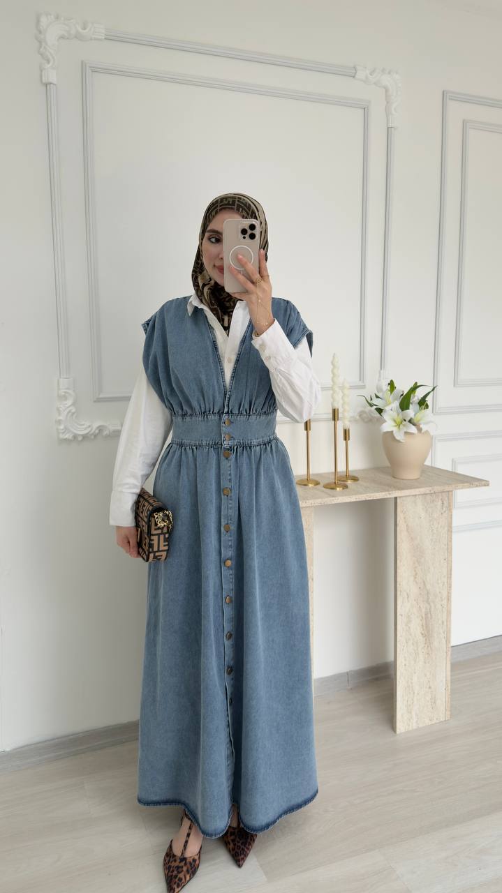 Robe Denim Modeste Élégance Quotidienne – 100% Coton