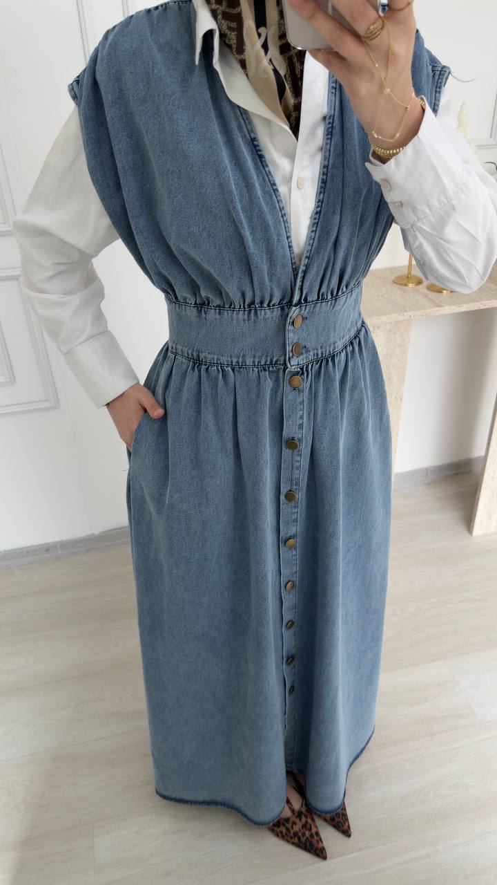 Robe Denim Modeste Élégance Quotidienne – 100% Coton