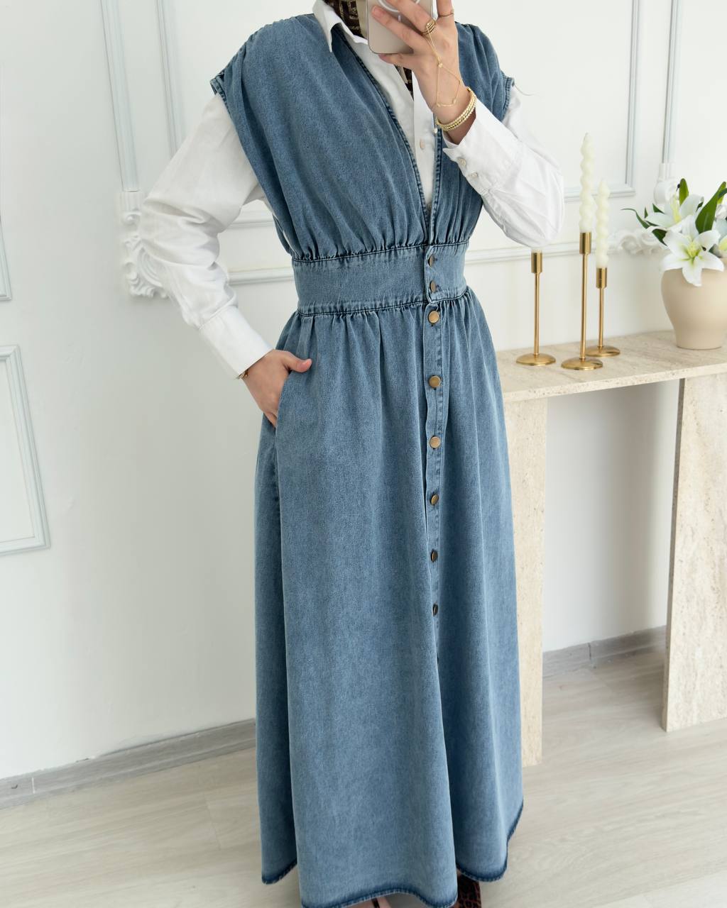 Robe Denim Modeste Élégance Quotidienne – 100% Coton
