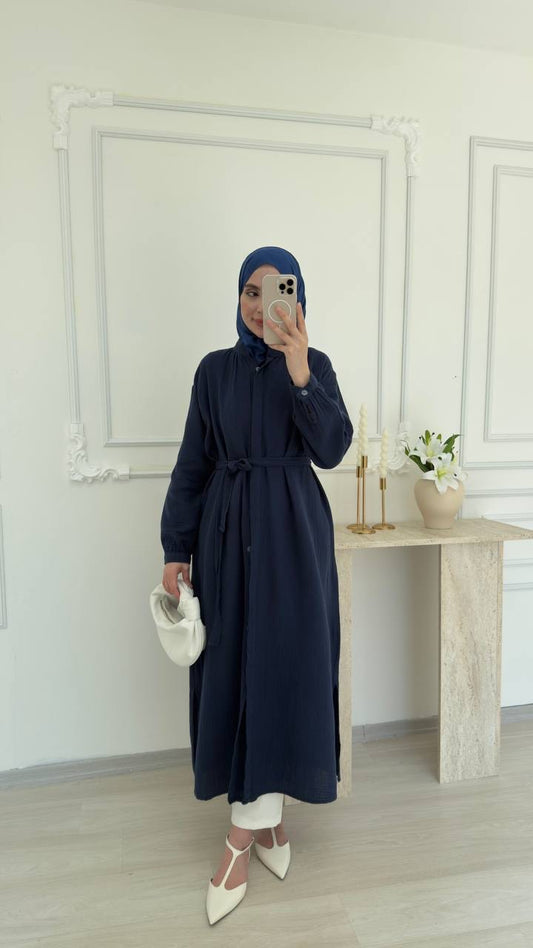 Chemise Longue Ceinturée en Coton Respirant – Élégance Naturelle
