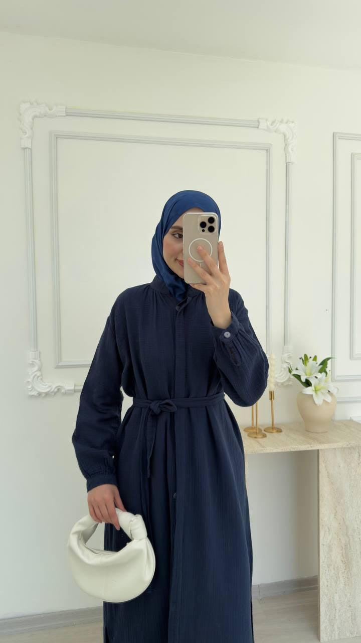 Chemise Longue Ceinturée en Coton Respirant – Élégance Naturelle